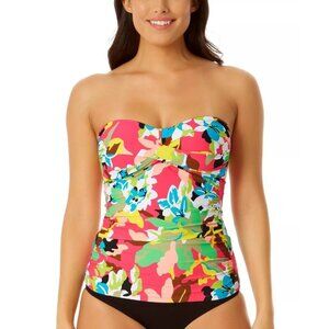 Anne Cole Womens Size XS Floral Printed Twist-Front Ruched Tankini Top $74 2377
